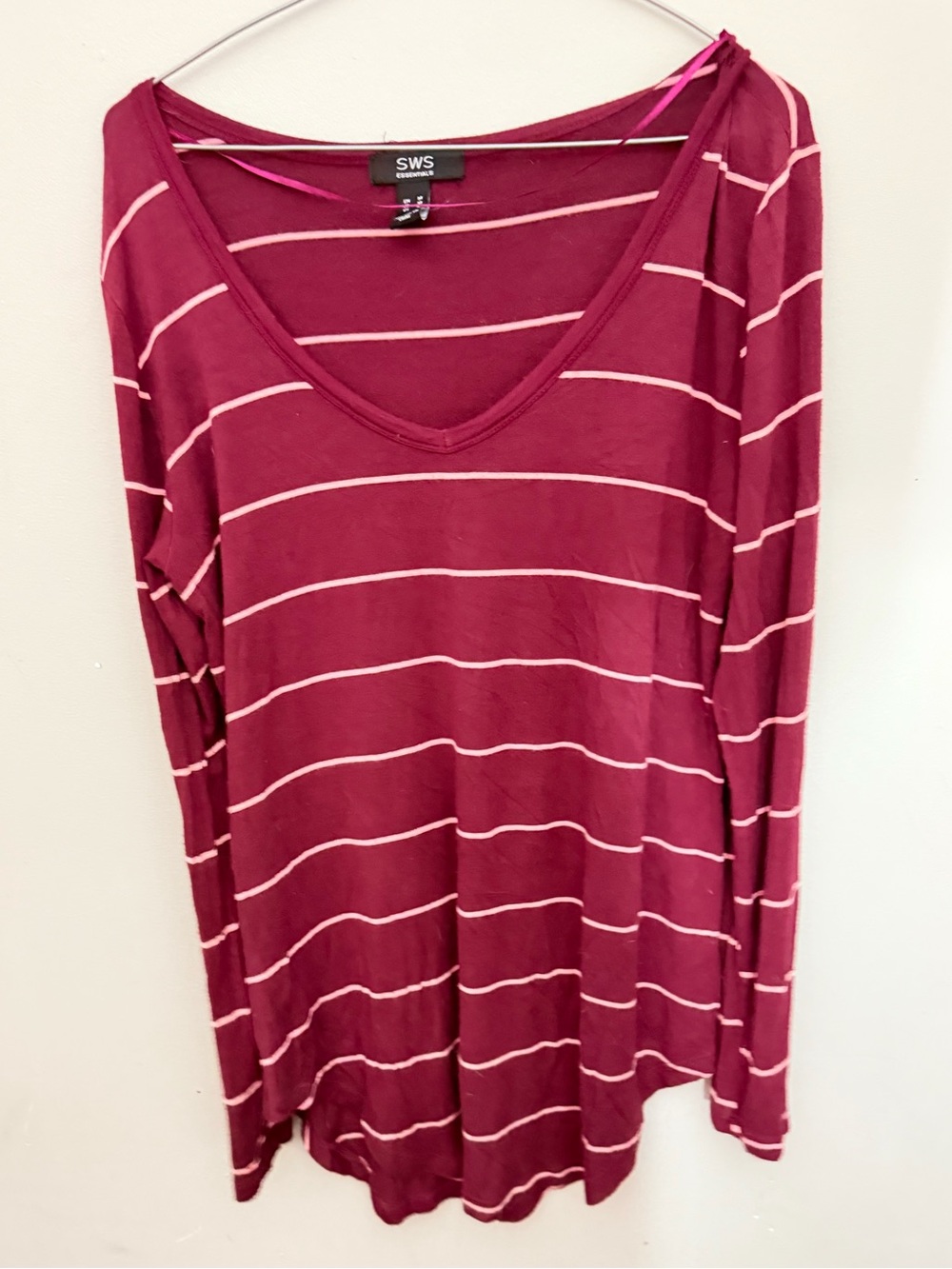 Y2K SWS Oversized off shoulder long sleeve horizontal striped burgundy